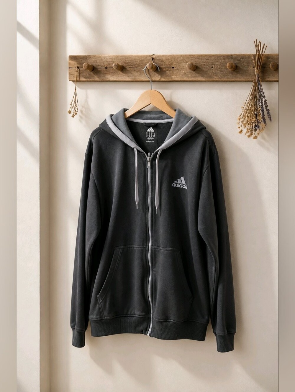 adidas Black Zip-Up Hoodie with Gray Zipper Sz 2XL Like New